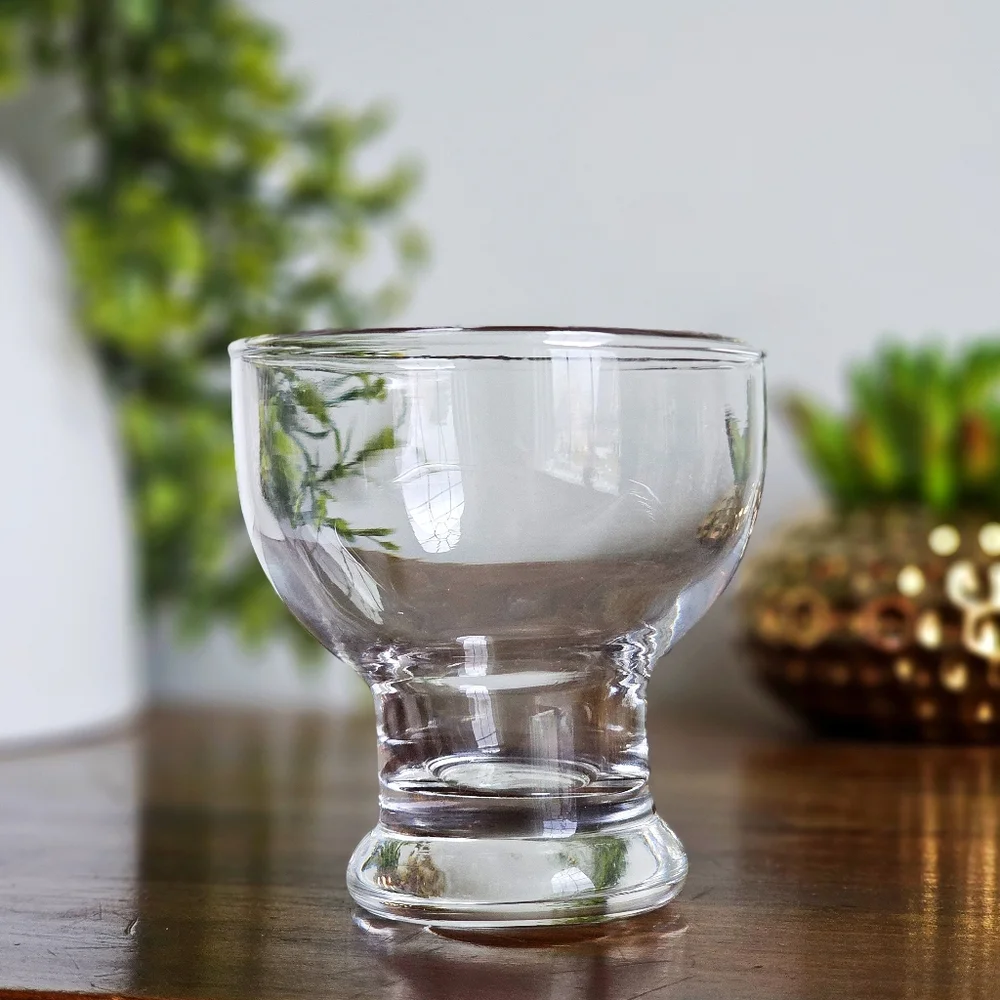 Vintage Set of 6 Pedestal Glass Cups Small Dessert Shot Glasses Barware